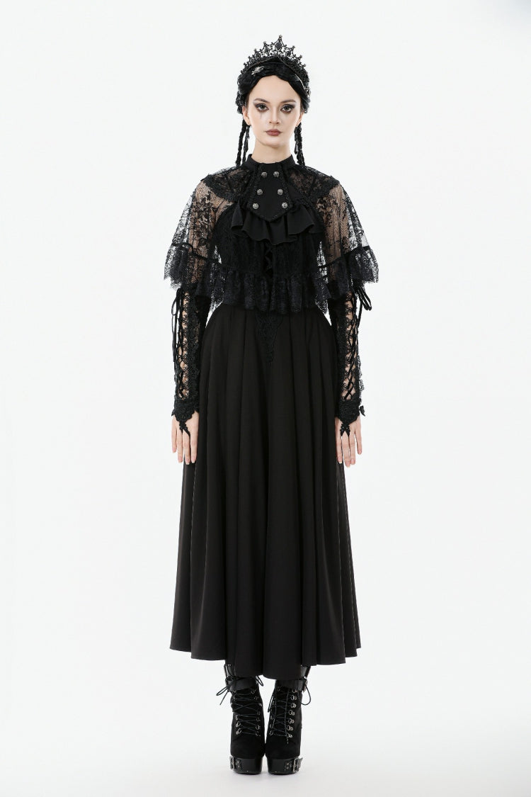 Black Bouble-Breasted Floral Lace Women's Gothic Cape