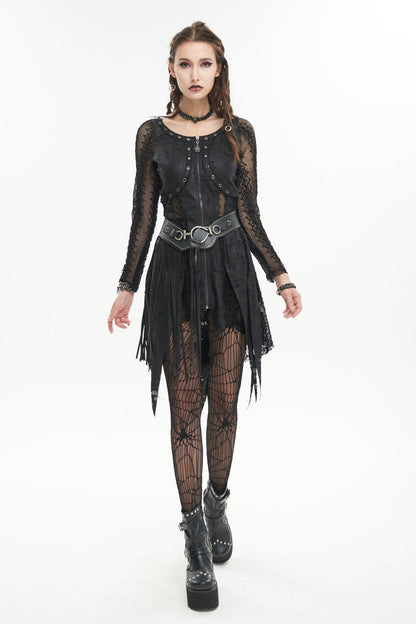 Black Forest Witch Short Irregular Ripped Mesh Women's Gothic Dress