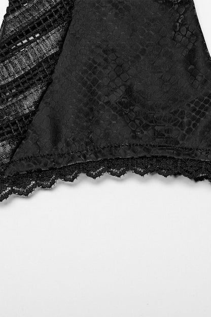 Black Leather Stitching Snake Pattern Lace Mesh Women's Steampunk Arm Sleeves