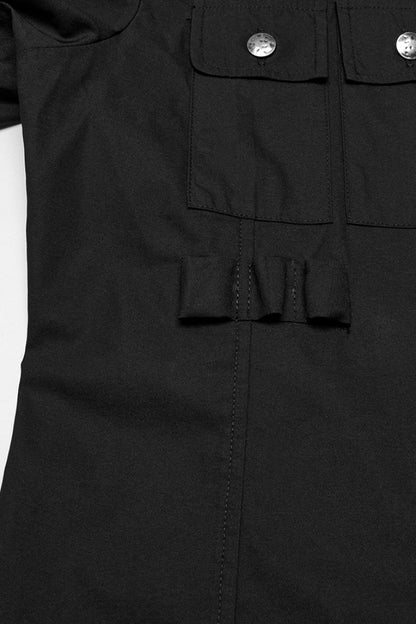 Black Lapel Collar Short Sleeves Men's Pocket Eyelet Punk Blouse