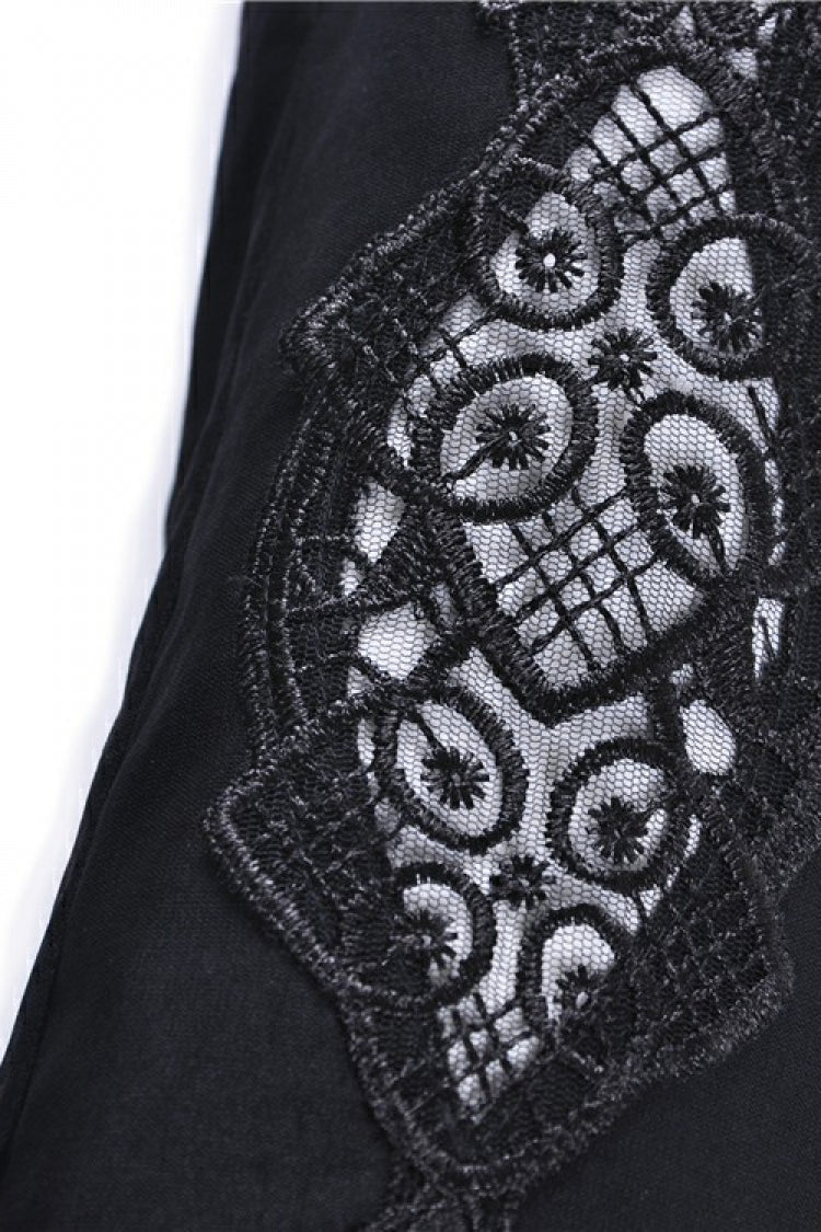 Black Floral Cut-Out Lace-Up Women's Gothic Leggings