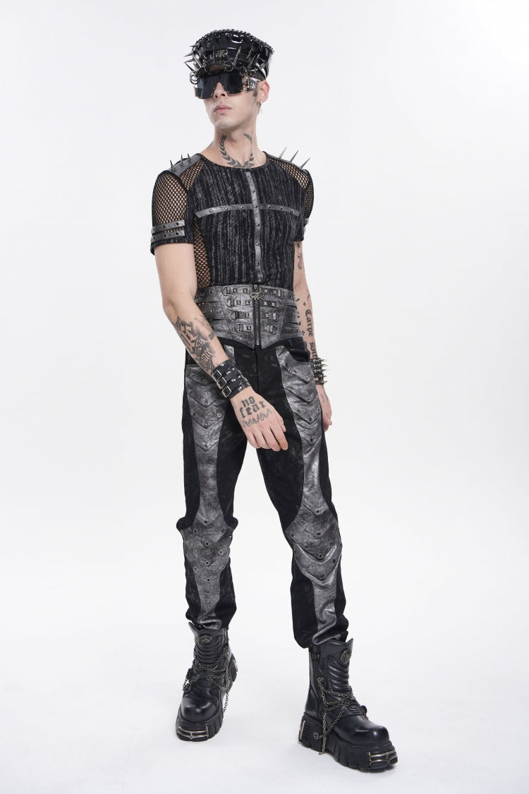 Black Multi-Layered Studded Zippered Eyelet Men's Punk Cool  Girdle