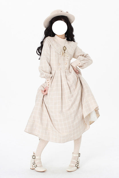 Apricot [Fontainebleau] Long Sleeves Plaid Print Bowknot Elegant Sweet Lolita Dress