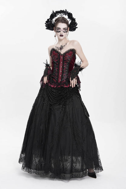 Black Floral Embroidered Beaded Women's Gothic Long Skirt