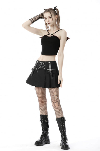 Black Cross Lace-Up Bat Wings Backless Women's Punk Rock Crop Top