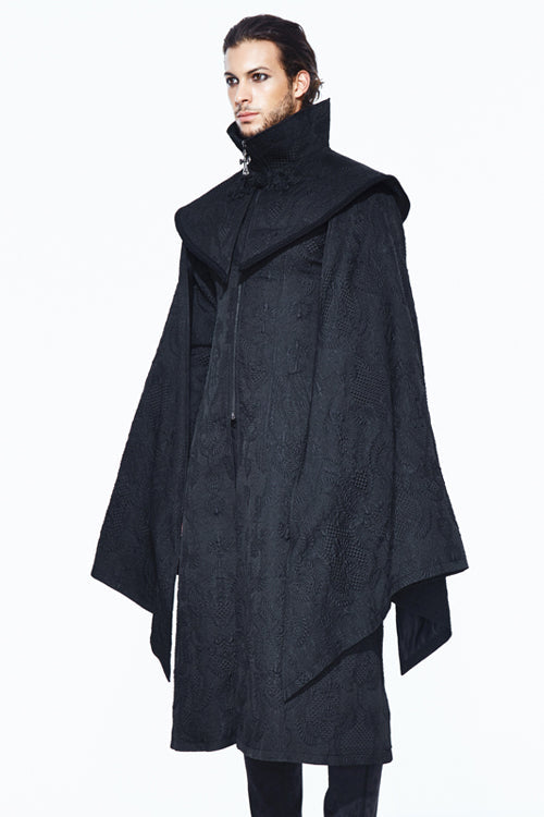 Black Gothic Pattern Mens Coat With Shawl Collar