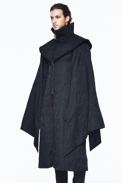 Black Gothic Pattern Mens Coat With Shawl Collar