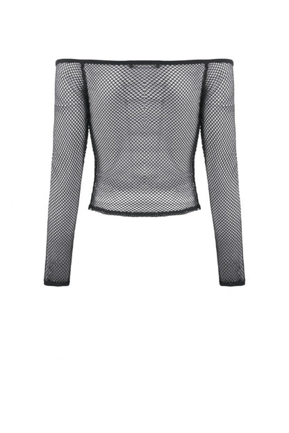 Black Off Shoulder Long Sleeves Mesh Women's Gothic Versatile Top
