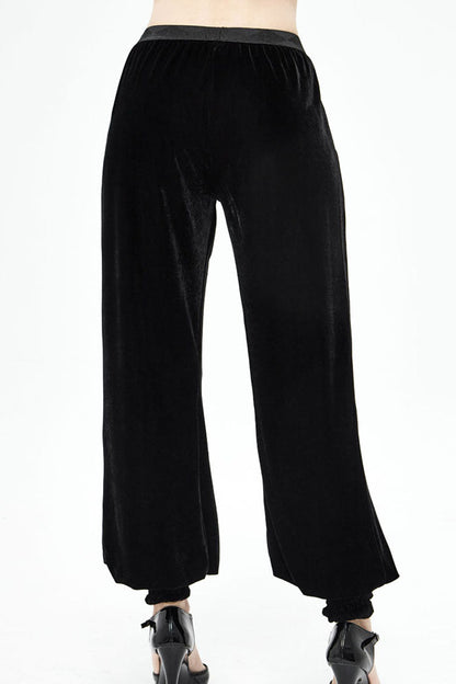 Black Gothic Front Decals Split Splice Mesh Velvet Women's Pants
