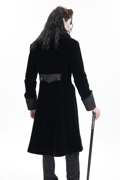Black Long Sleeves Button Floral Embroidery Men's Gothic Jacket