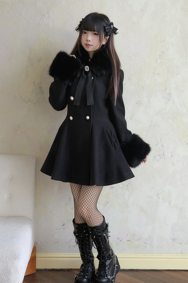 Black Double-Breasted Long Sleeves Bowknot Japanese Sweet Lolita Coat