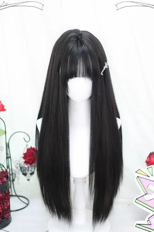 Black Natural Sweet Lolita Long Straight Wigs