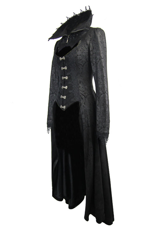 Black Floral Pattern Embroidered Womens Gothic Coat
