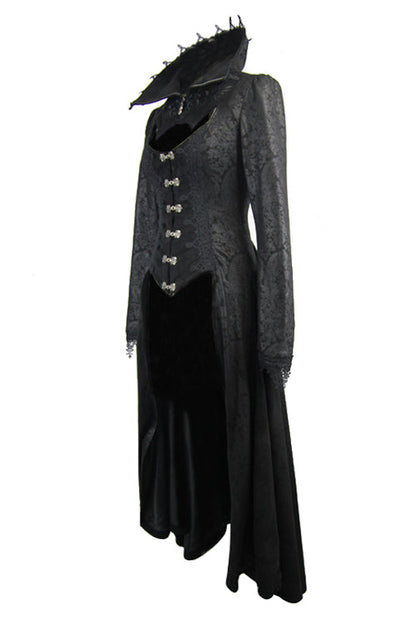 Black Floral Pattern Embroidered Womens Gothic Coat