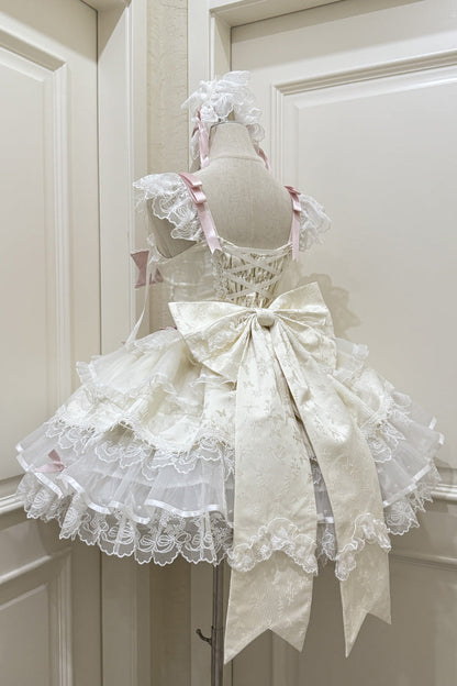 Apricot [Fleishi Island] Sleeveless Ruffle Bowknot Lace Slim Sweet Ballet Lolita Jsk Dress