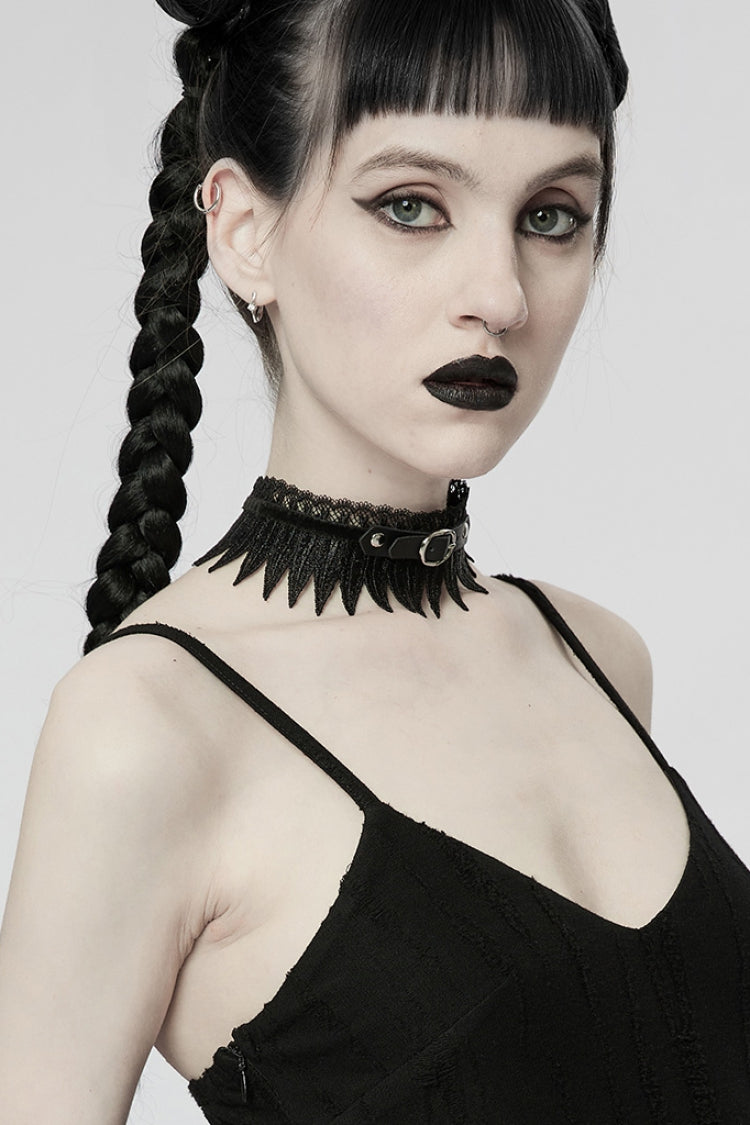 Black Adjustable Size Feather Lace Women's Gothic Choker