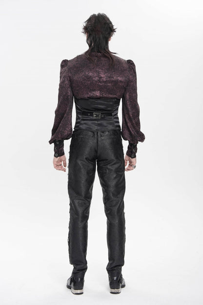 Black Lapel Collar Jacquard Lace Slim Men's Gothic Vest
