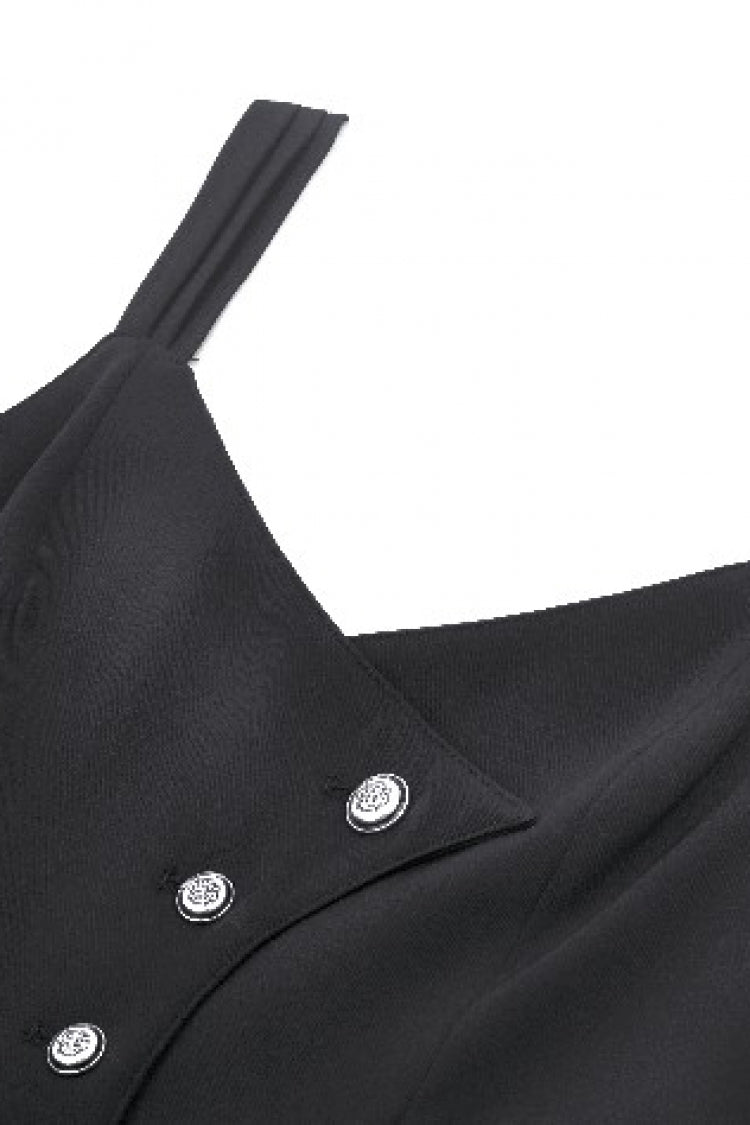 Black Lace-Up Buttons Back Bat Wings Women's Gothic Vest