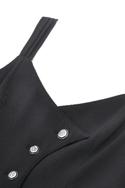 Black Lace-Up Buttons Back Bat Wings Women's Gothic Vest