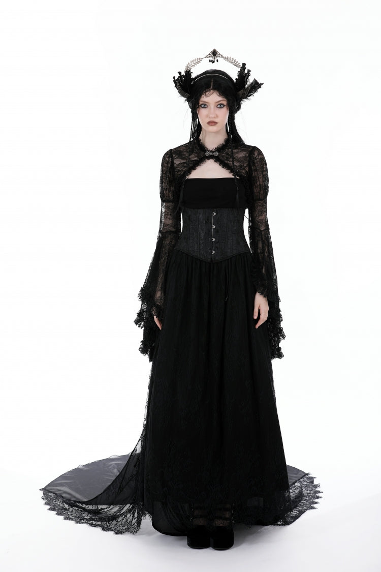 Black Long Flared Sleeves Ruffled Lace Women's Gothic Cape