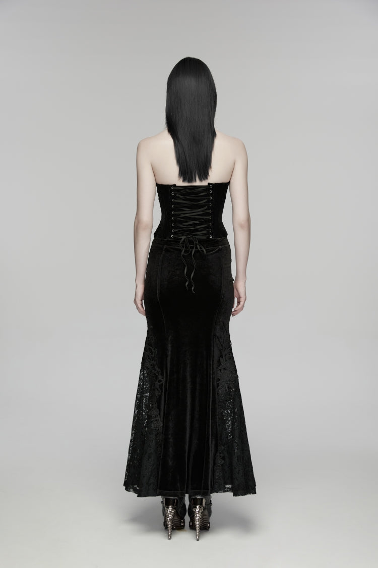 Black Cut-Out Embroidered Lace Slim Fishbone Women's Gothic Elegant Gorgeous Skirt