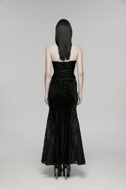 Black Cut-Out Embroidered Lace Slim Fishbone Women's Gothic Elegant Gorgeous Skirt
