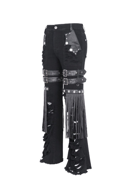 Black High Waisted Ripped Detachable Tassels  Men's Punk Pants