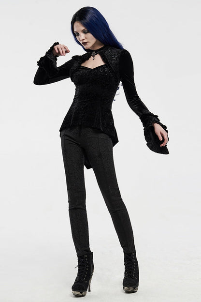 Black Long Sleeves Hollow Embroidery Slim Women's Gothic Blouse