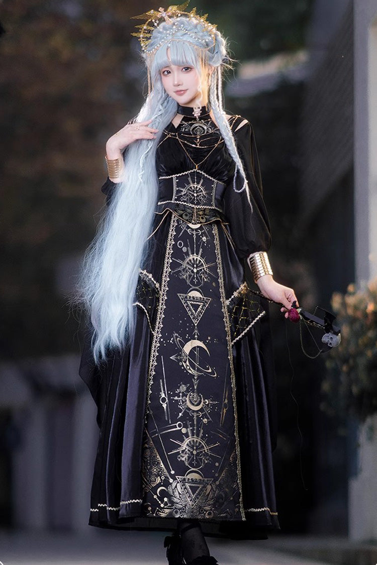 Black Nightmare of Horus Print Ruffle Hot Stamping Gothic Gorgeous Lolita Jsk Dress