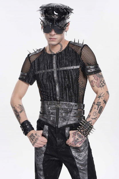 Black Multi-Layered Studded Zippered Eyelet Men's Punk Cool  Girdle