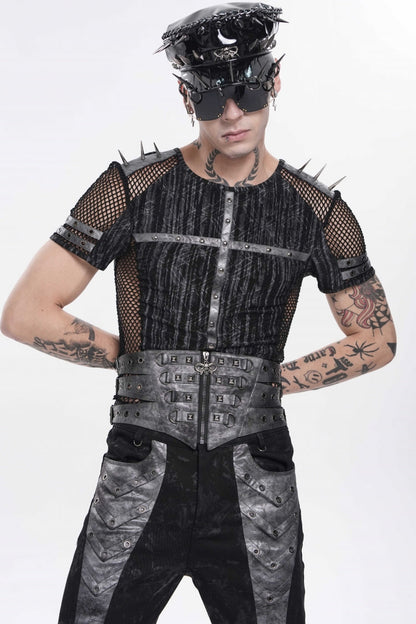 Black Multi-Layered Studded Zippered Eyelet Men's Punk Cool  Girdle