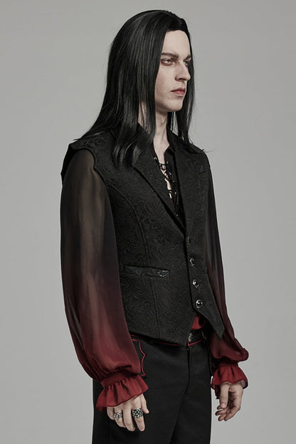 Black Lapel Collar Jacquard Slim Men's Gothic Vest