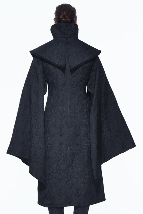 Black Gothic Pattern Mens Coat With Shawl Collar