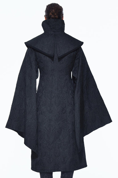 Black Gothic Pattern Mens Coat With Shawl Collar