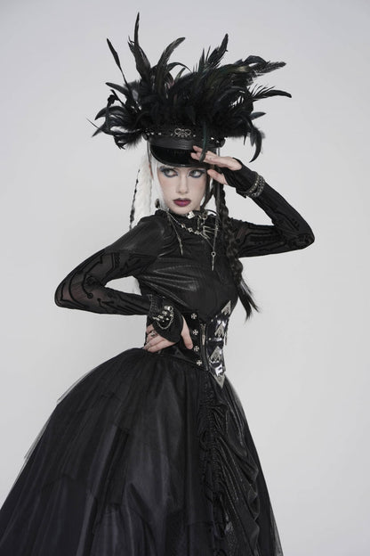 Black Lace-Up Slim Irregular Zippered Women's Punk Corset