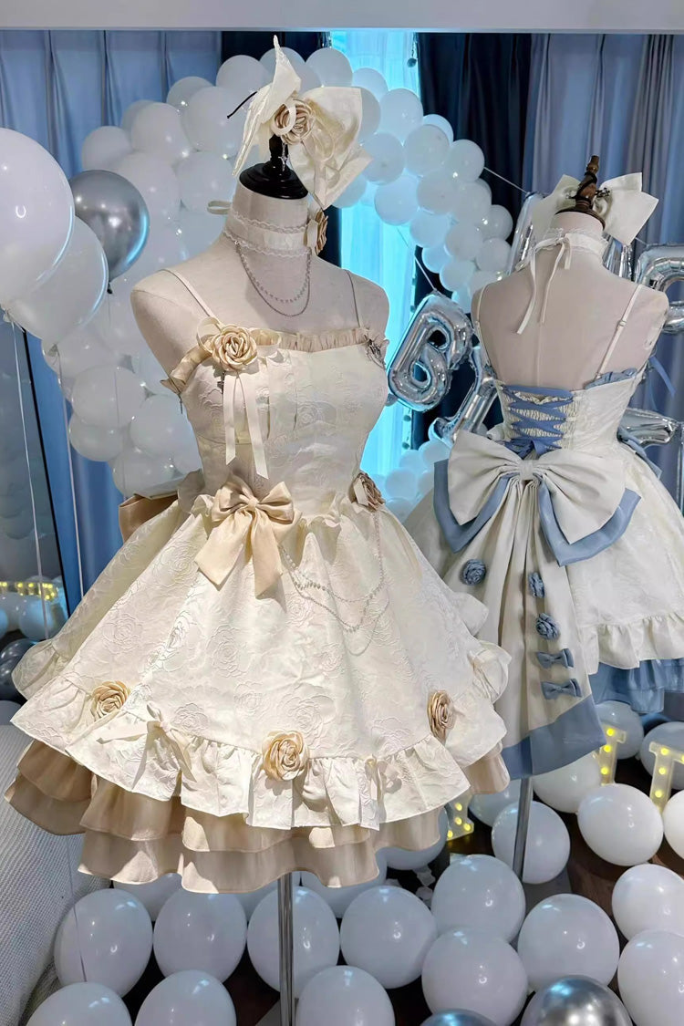 Apricot Print Ruffle Bowknot Sweet Princess Lolita Jsk Dress