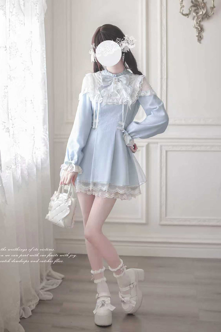 Aqua [Angel Heartbeat] Long Sleeves Bowknot Lace Sweet Jirai Kei Japanese Dress