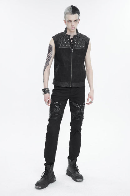 Black Chest Metal Willow Studded Sleeveless Men's Punk Vest