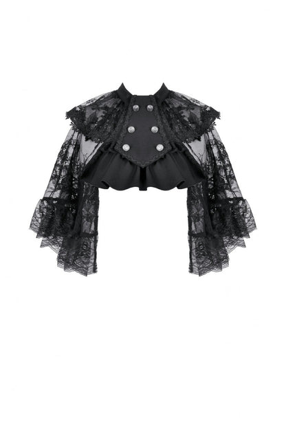 Black Bouble-Breasted Floral Lace Women's Gothic Cape