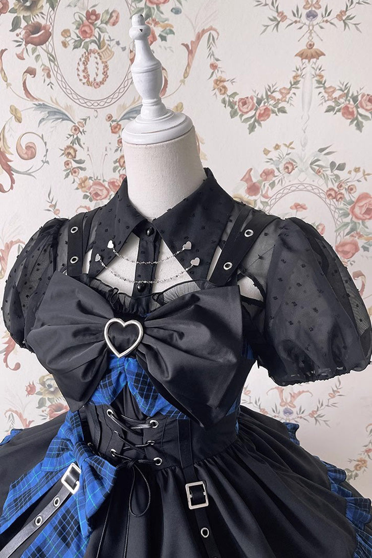 Black Chain Short Puff Sleeves Print Gothic Lolita Blouse