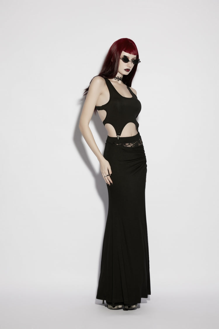 Black Cut-Out Slim Irregular Women's Gothic Handsome Vest