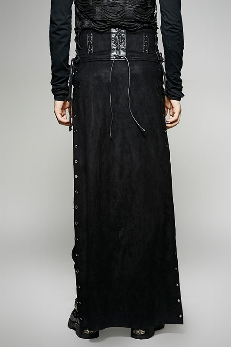 Black Metal Buckle PU Leather Buckle Lace-Up Men's Steampunk Skirt