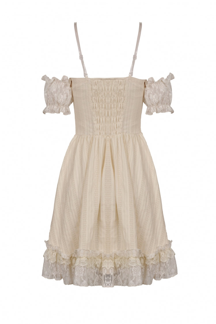 Apricot Short Sleeves Multi-Layered Ruffled Lace Women's Steampunk Slip Graduation Dress