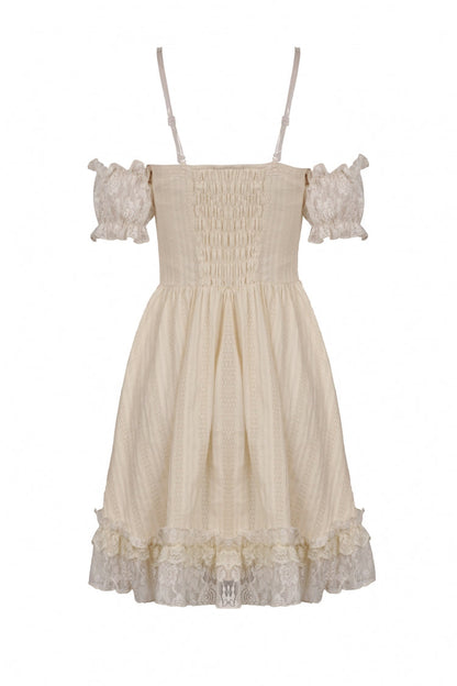 Apricot Short Sleeves Multi-Layered Ruffled Lace Women's Steampunk Slip Graduation Dress