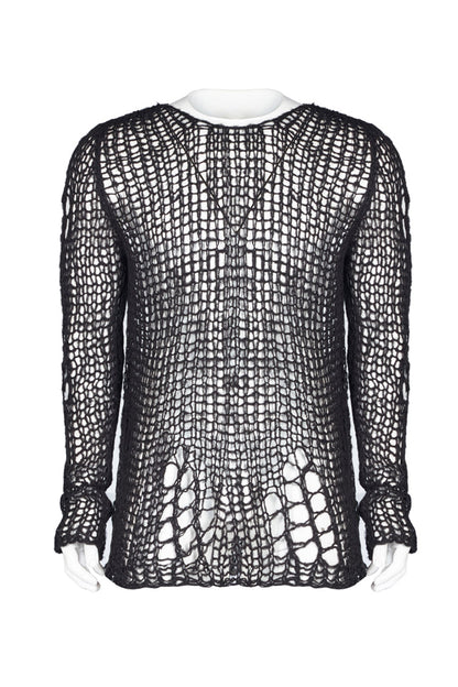 Black Casual Ripped Pullover Men's Steam Punk Sweater
