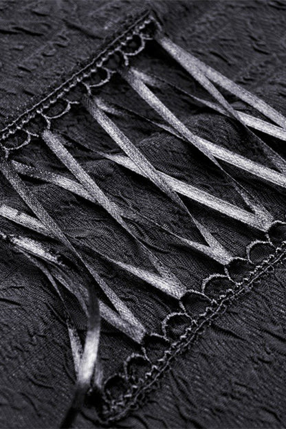 Black Off Shoulder Long Trumpet Sleeves Lace-Up Women's Gothic Sexy Crop Top