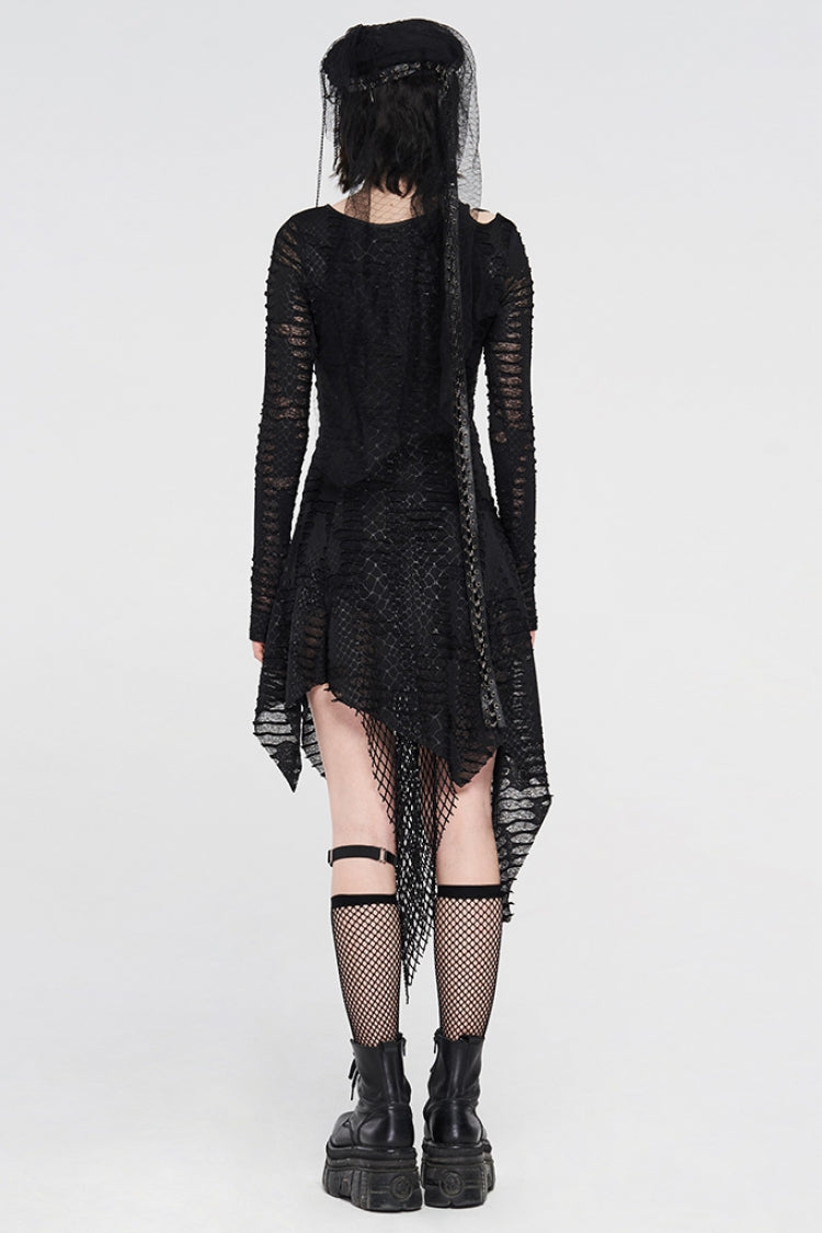 Black Hollow Irregular Ripped Women's Gothic Dress
