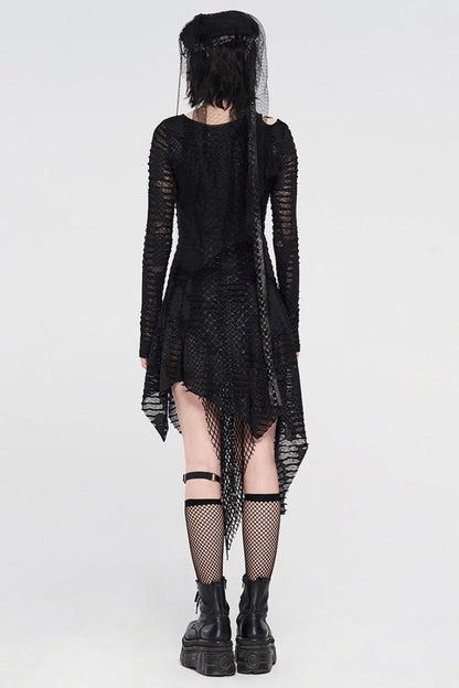 Black Hollow Irregular Ripped Women's Gothic Dress