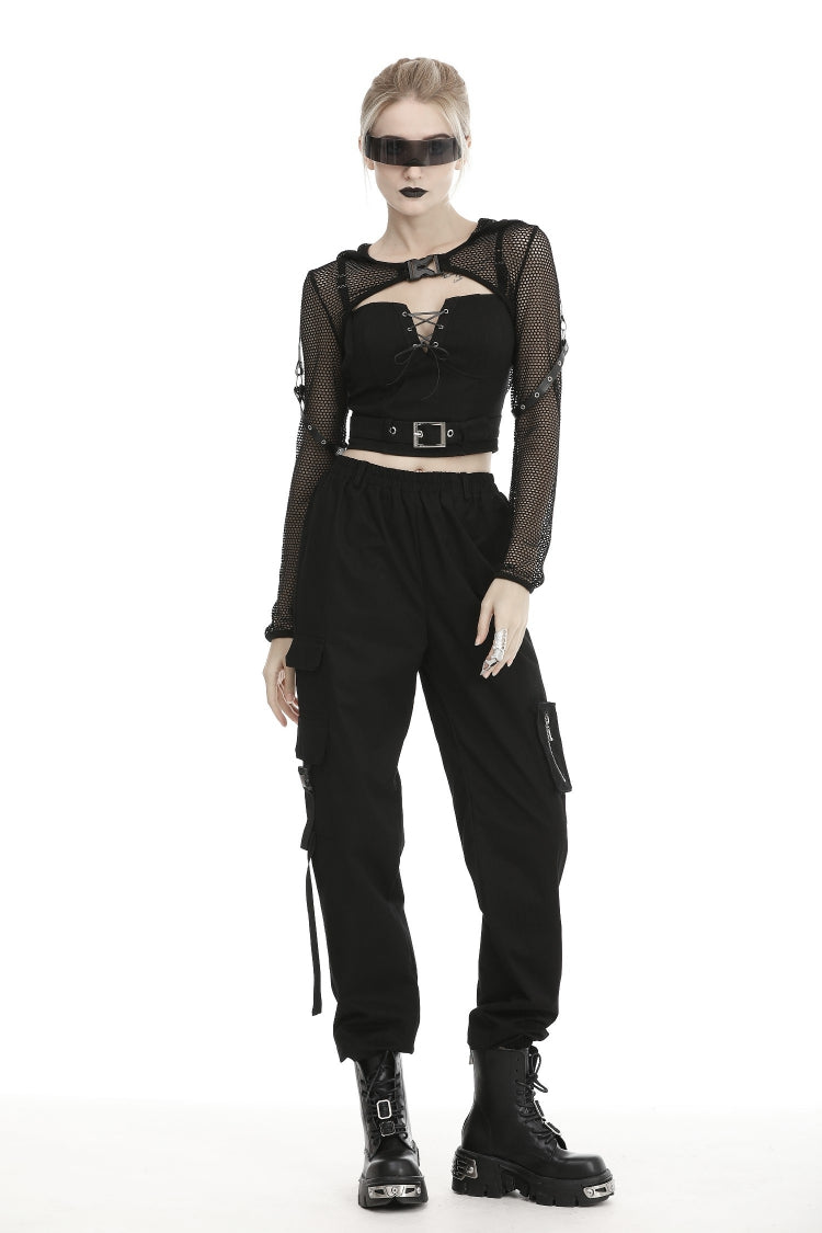 Black Long Sleeves Fishnet Mesh Women's Gothic Punk Hooded Cape