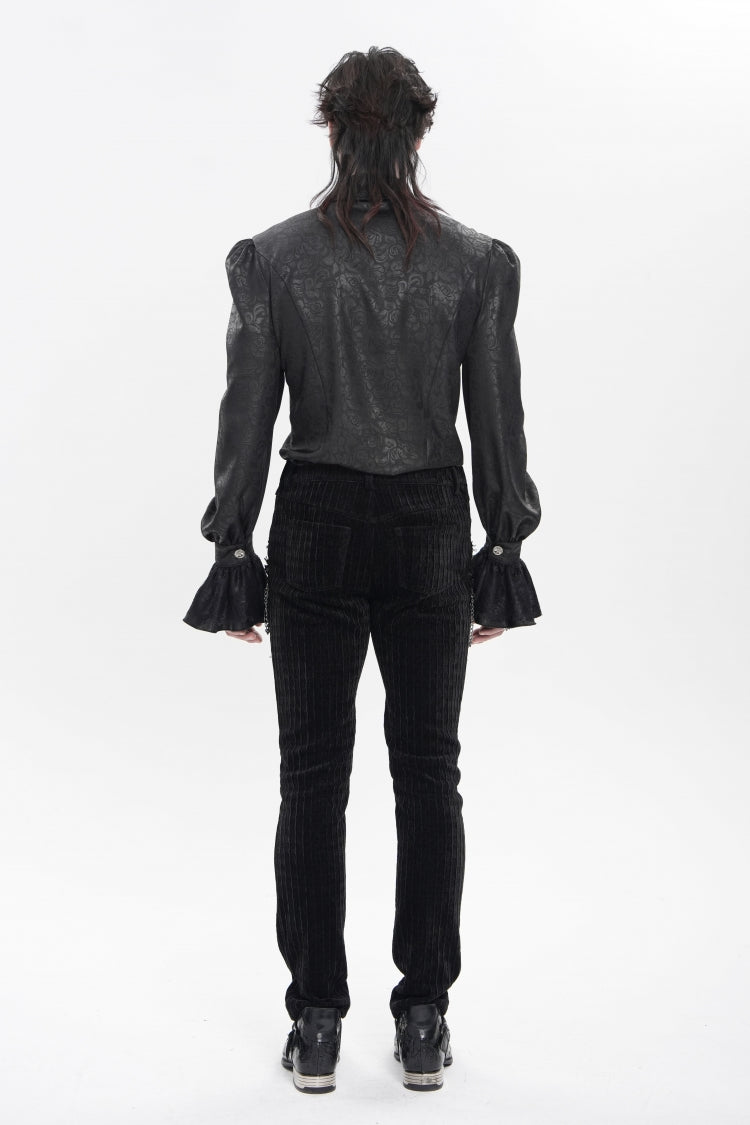 Black Cross Spider Turn-down Collar Long Trumpet Sleeves Printed Lace Men's Gothic Shirt